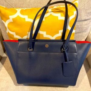 Tory Burch Parker Handbag - Navy with Red Trim